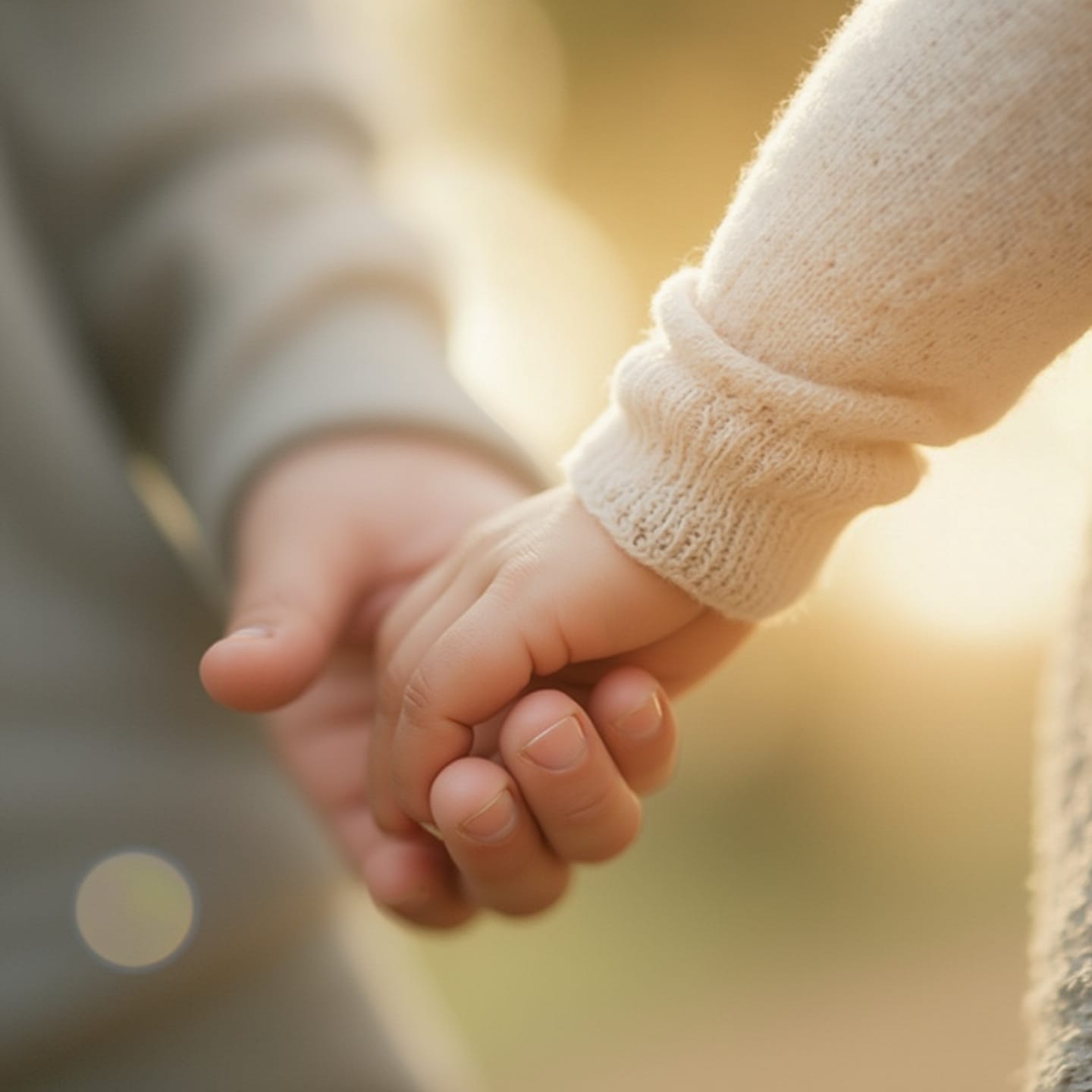 Adult hand holding child's hand, representing secure attachment