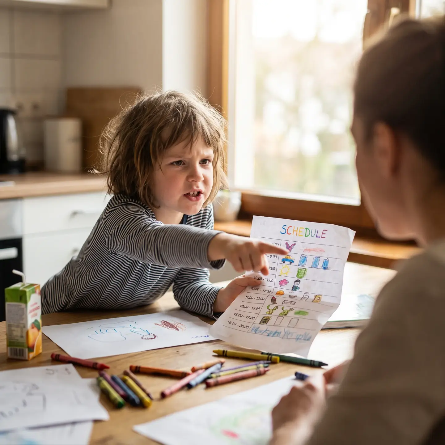 Child explaining hand drawn plan
