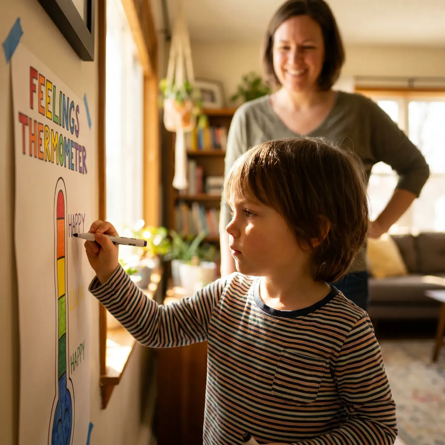 Child using feelings thermometer activity