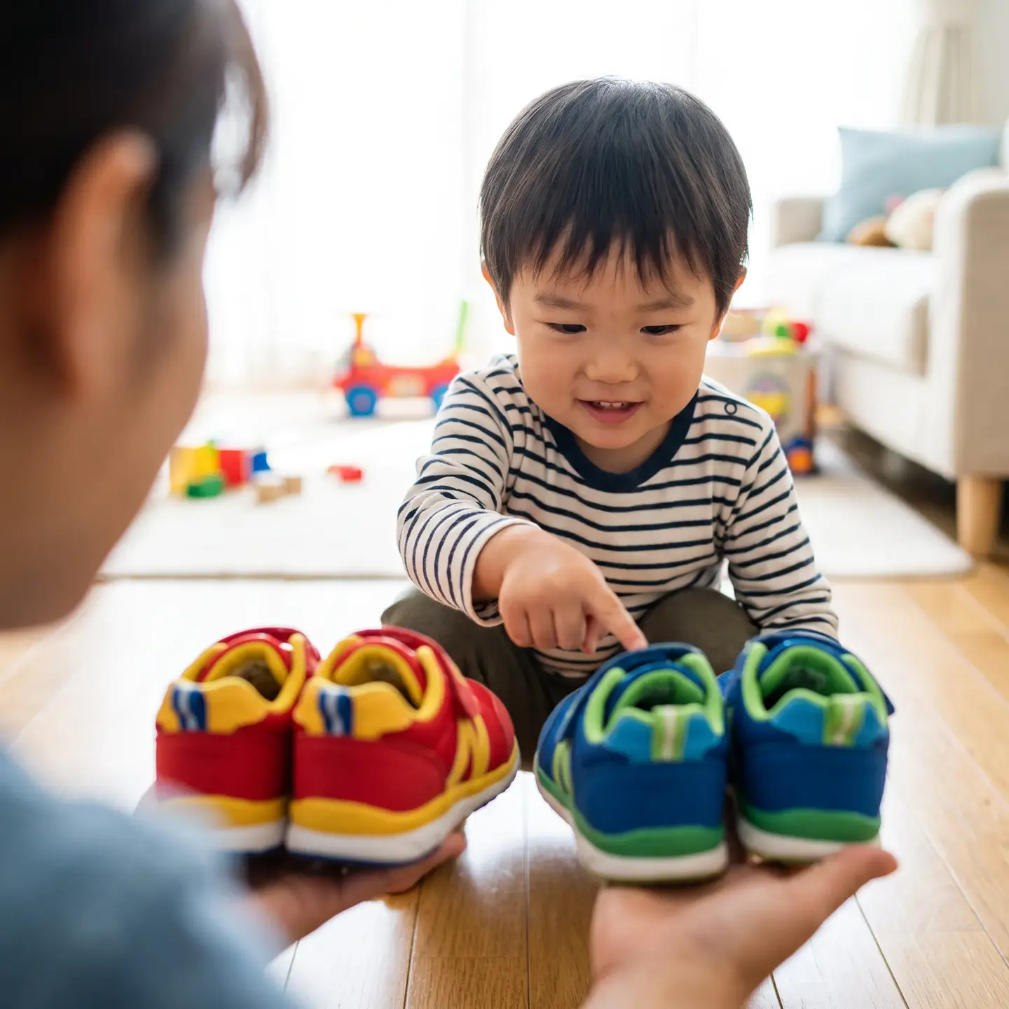 Child making choice about shoes
