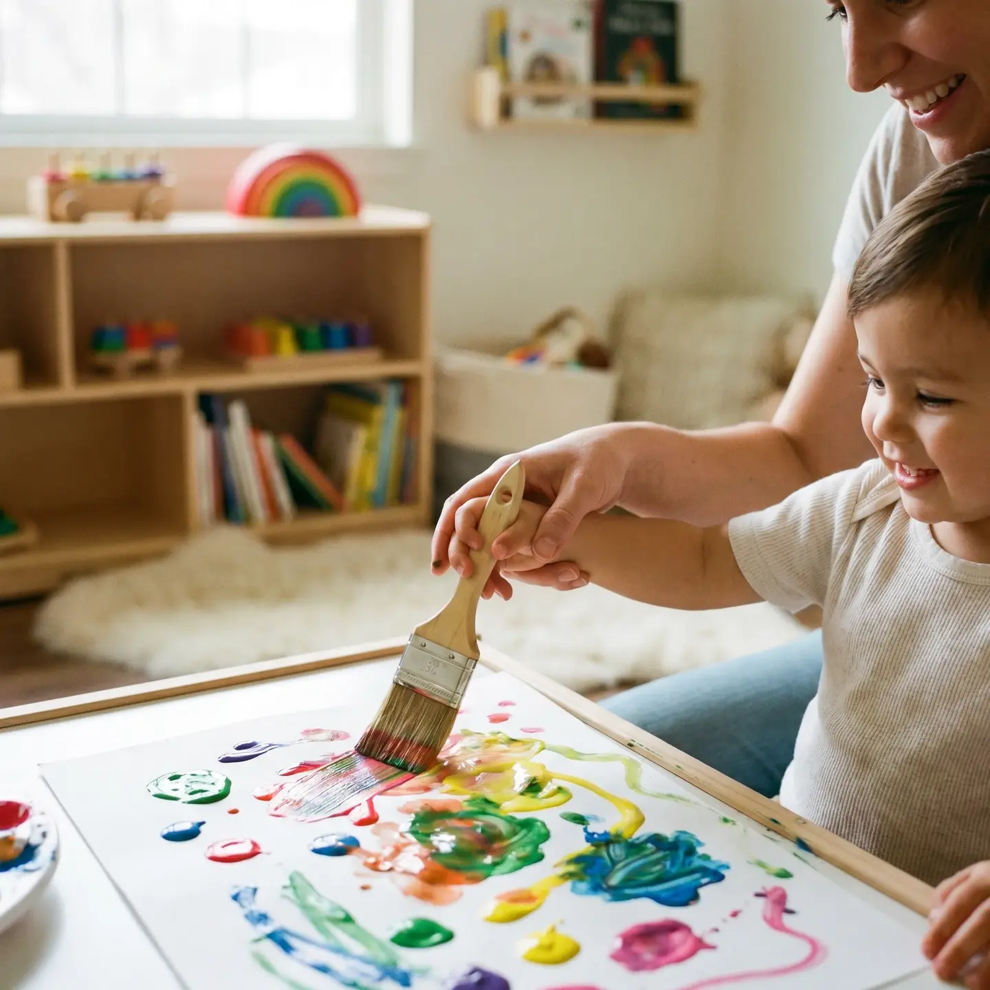 Child painting in therapy session