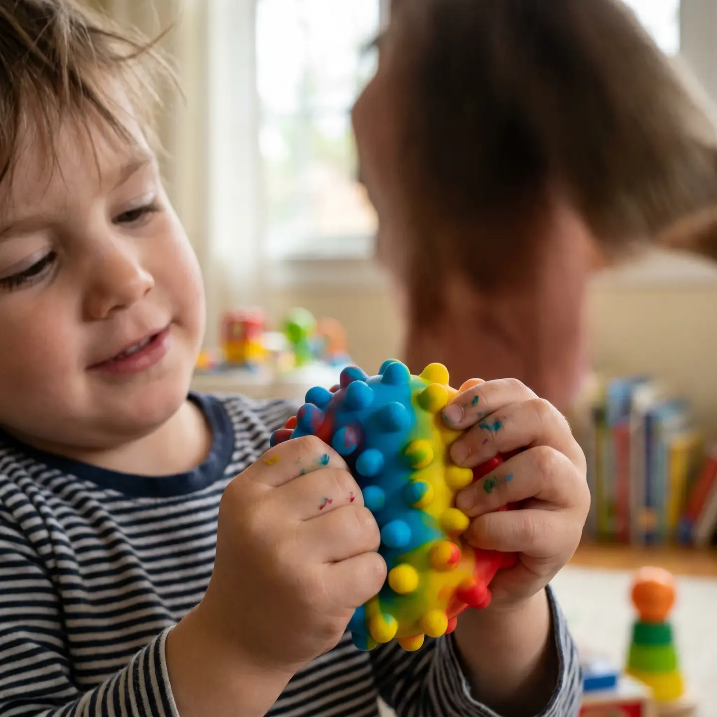 Child engaging in calm activity closeup