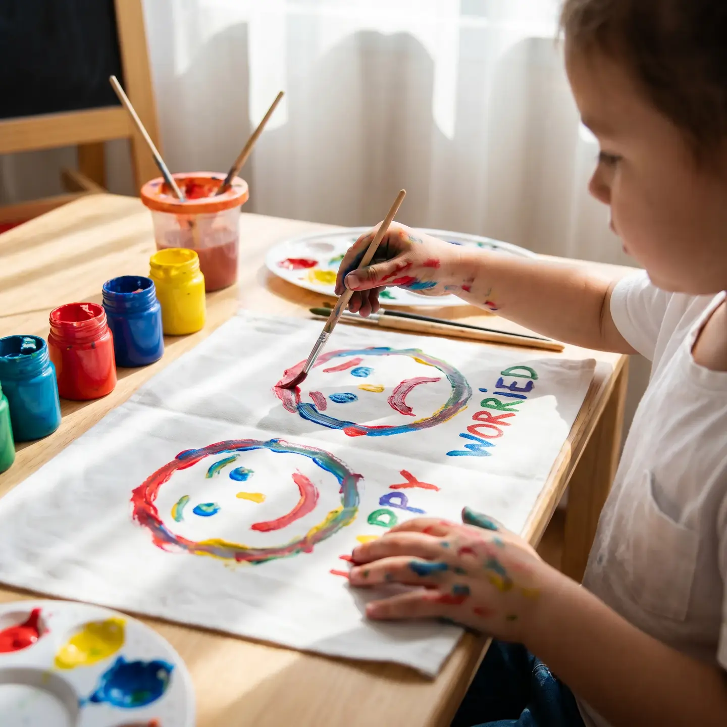 Child painting emotion faces
