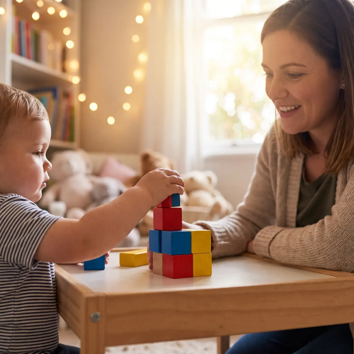 Child therapy session with blocks