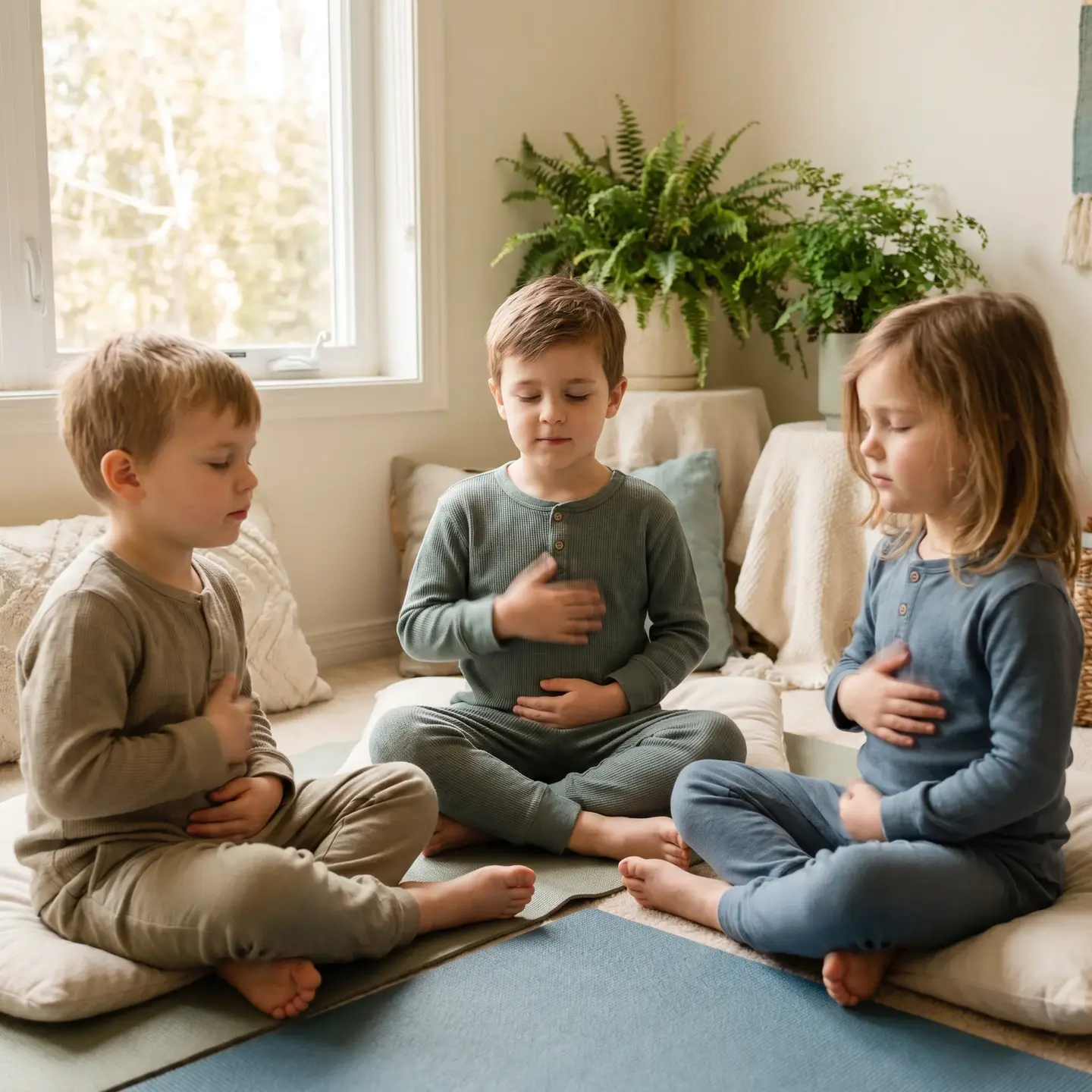Children practicing breathing