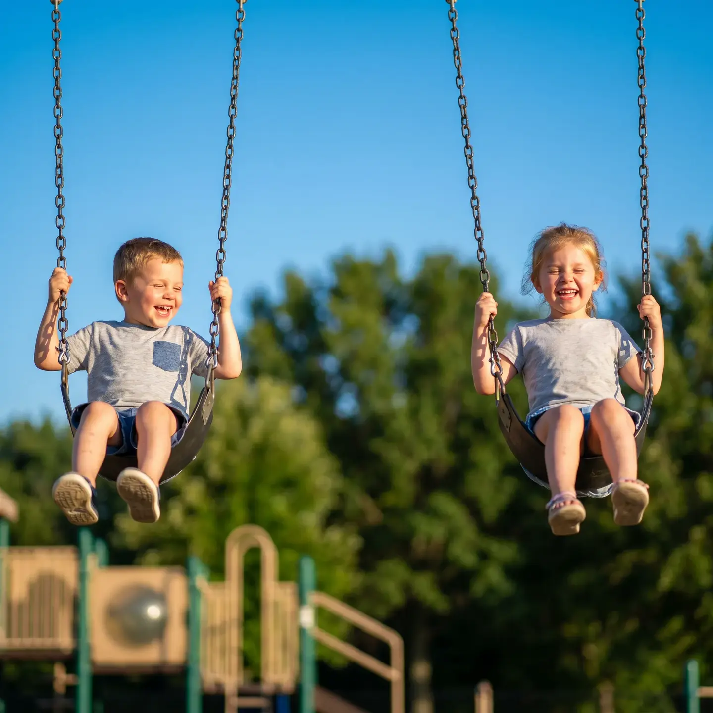 Children swinging on playground