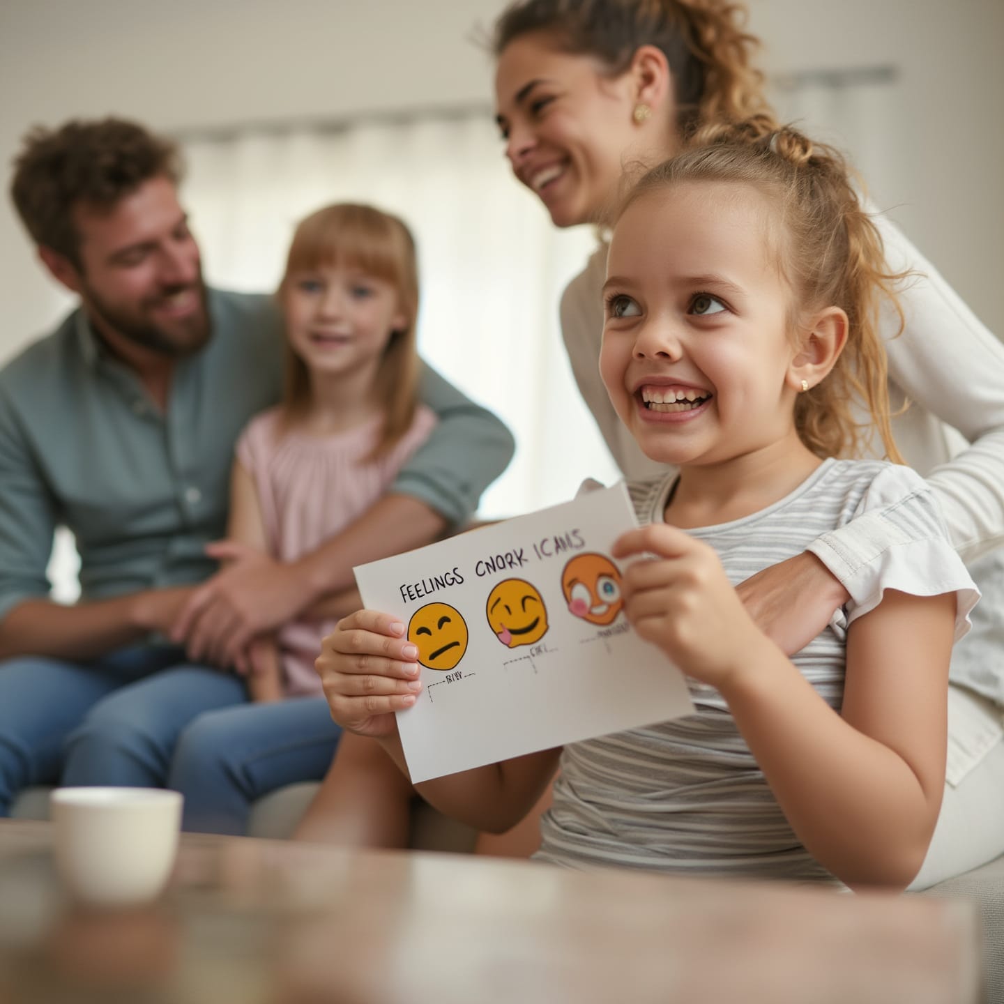 Family having a feelings check-in together