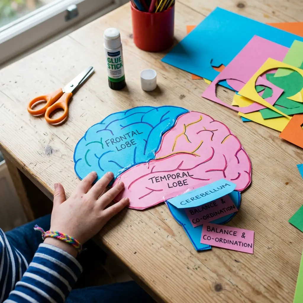 Child's paper brain craft with movable parts