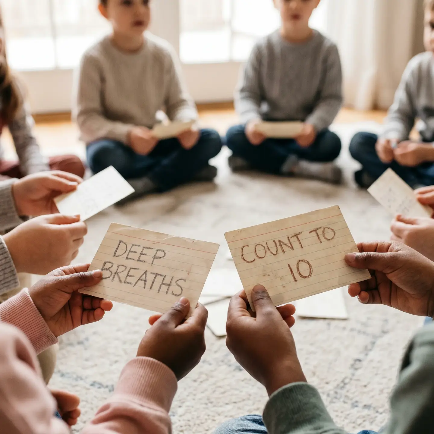 Hands holding therapy cards