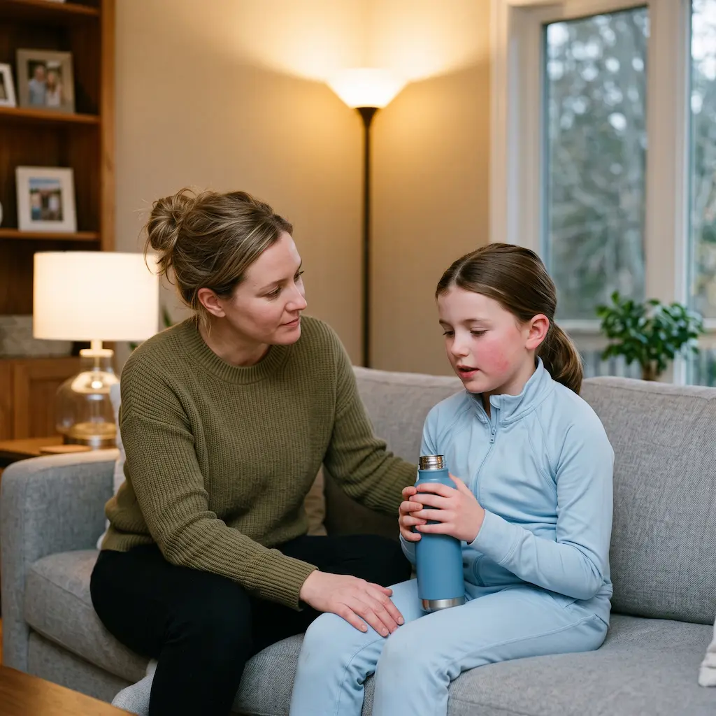 parent and young athlete supportive conversation home