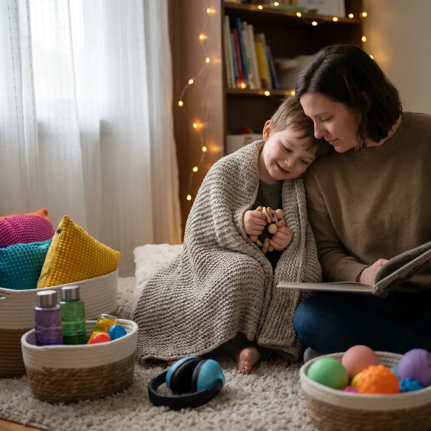 Parent and child in calm down space