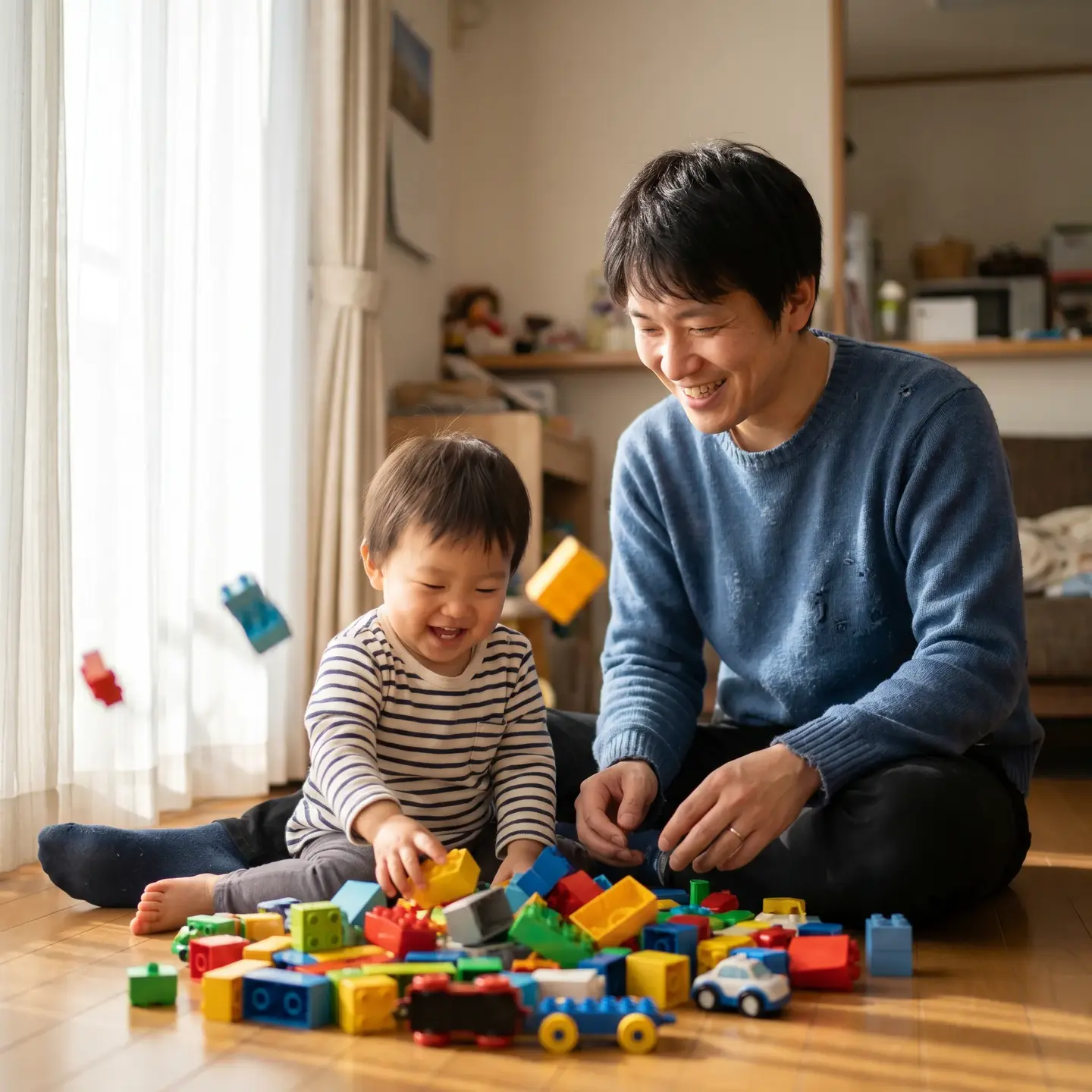 Parent and child playing with toys interaction