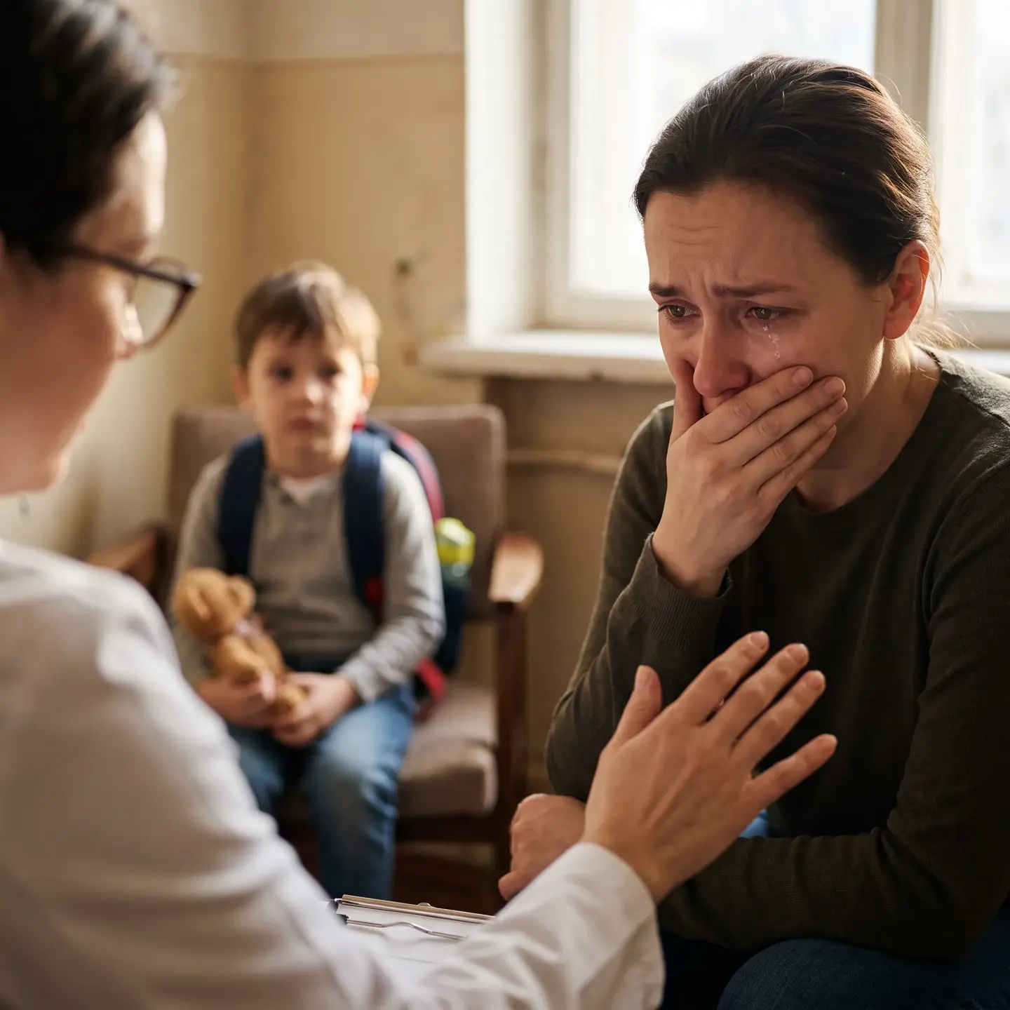 Parent experiencing an emotional moment during therapy
