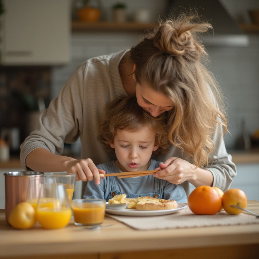 Parent preparing breakfast for child