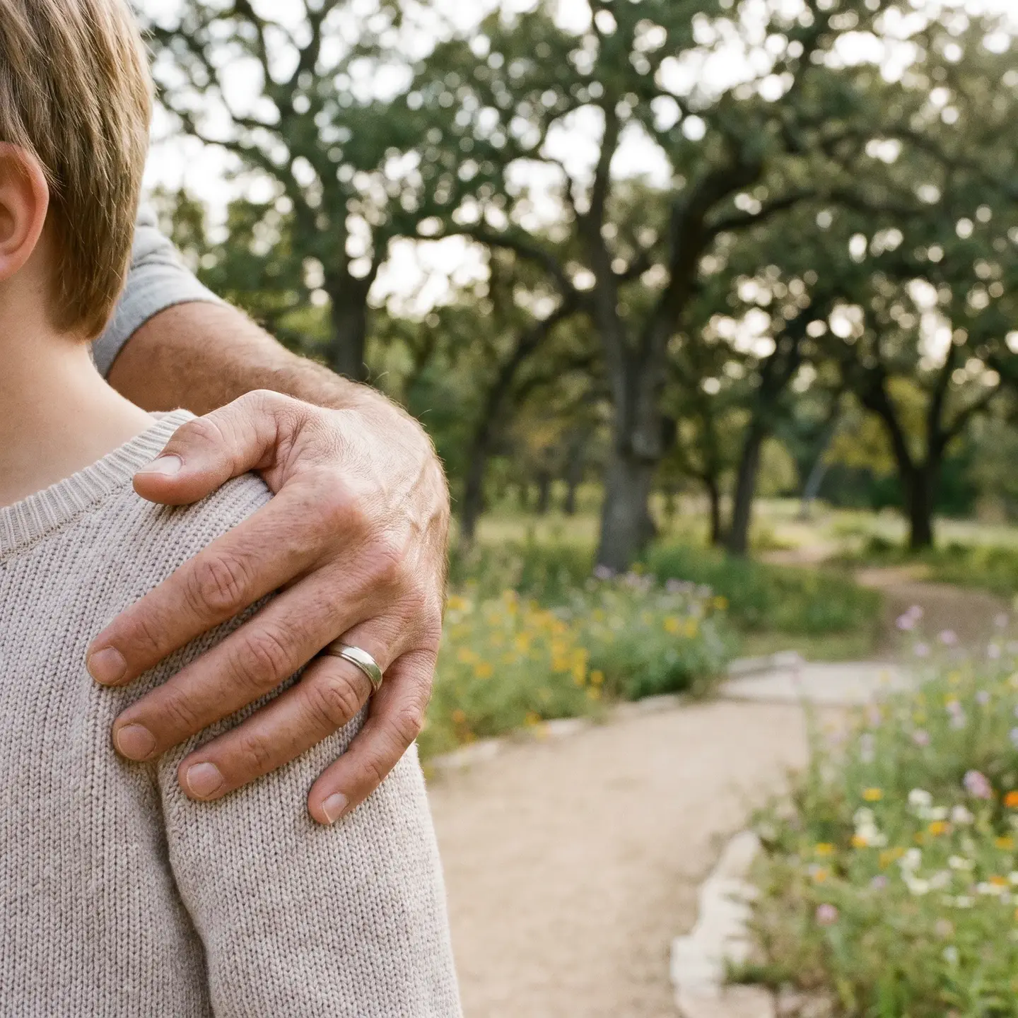 Parent providing supportive touch to child