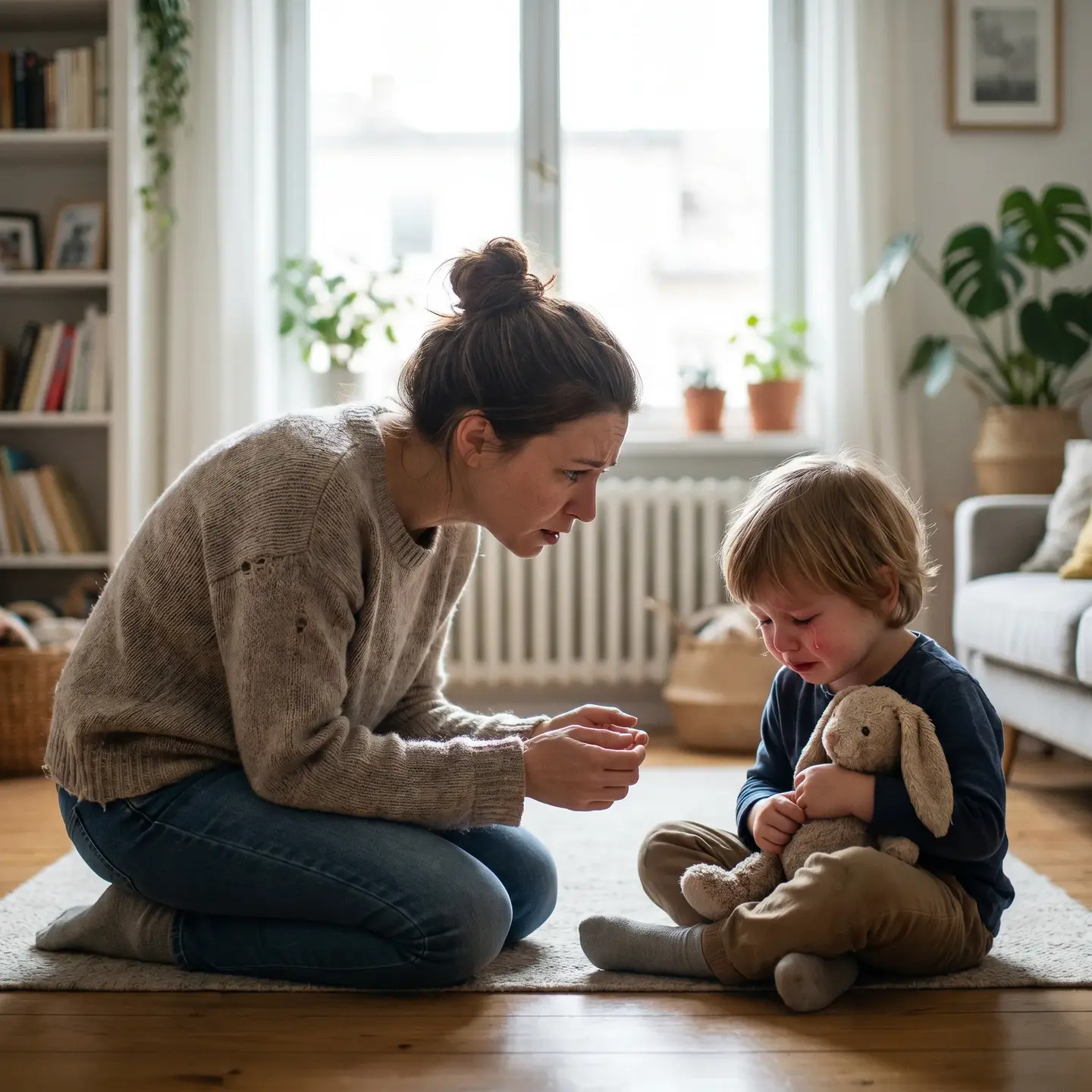 Parents consoling child