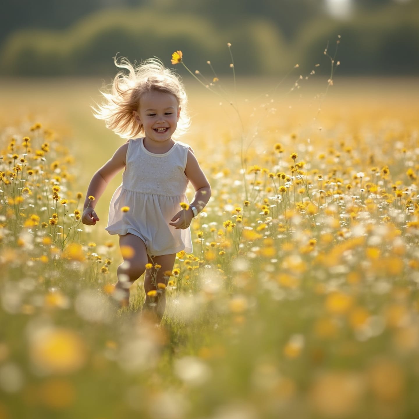 Child experiencing sensory joy in flowers