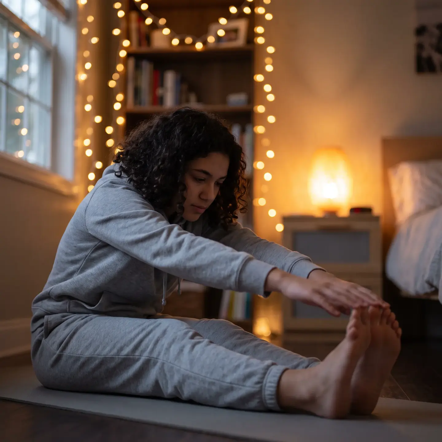 Teen doing night stretching routine