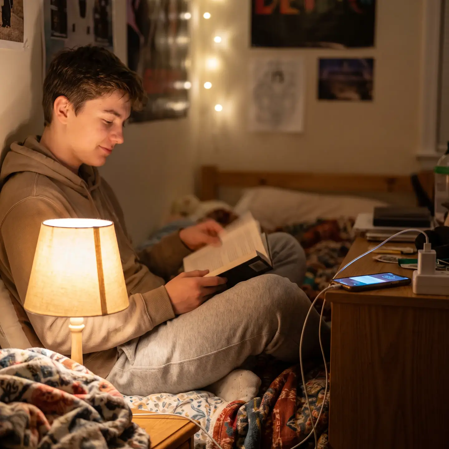 Teen winding down in bedroom