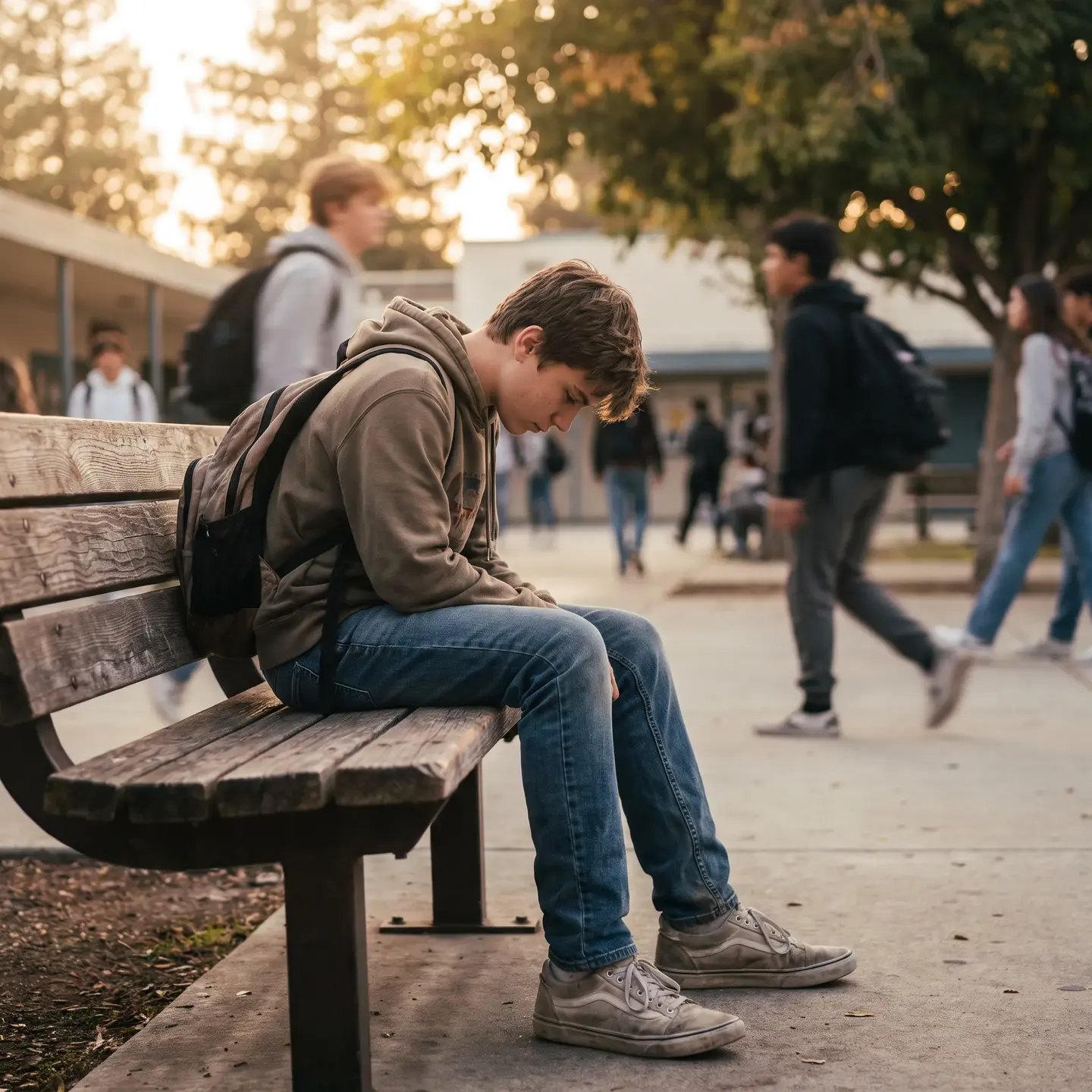 Teen boy on school bench