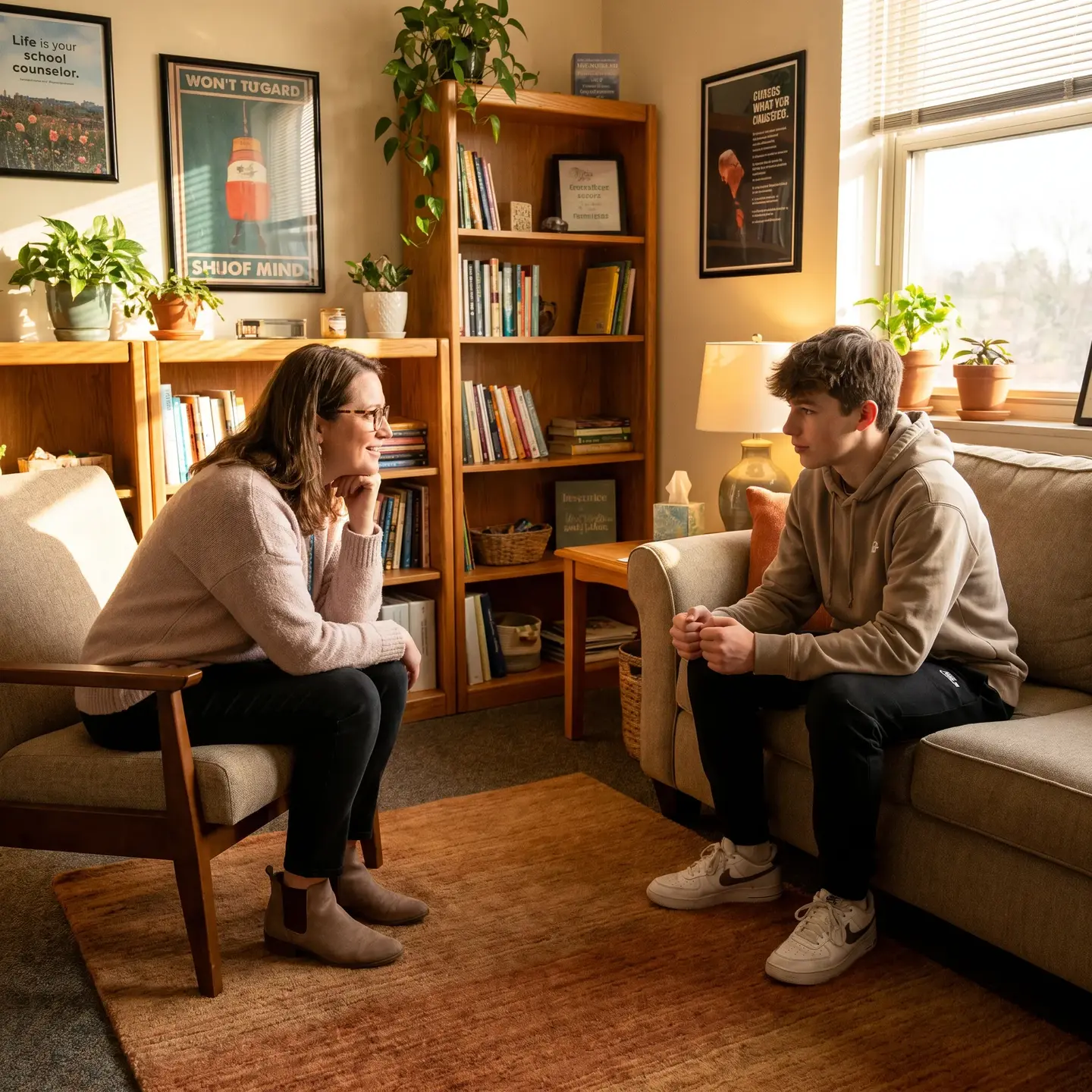 Teenager with school counselor