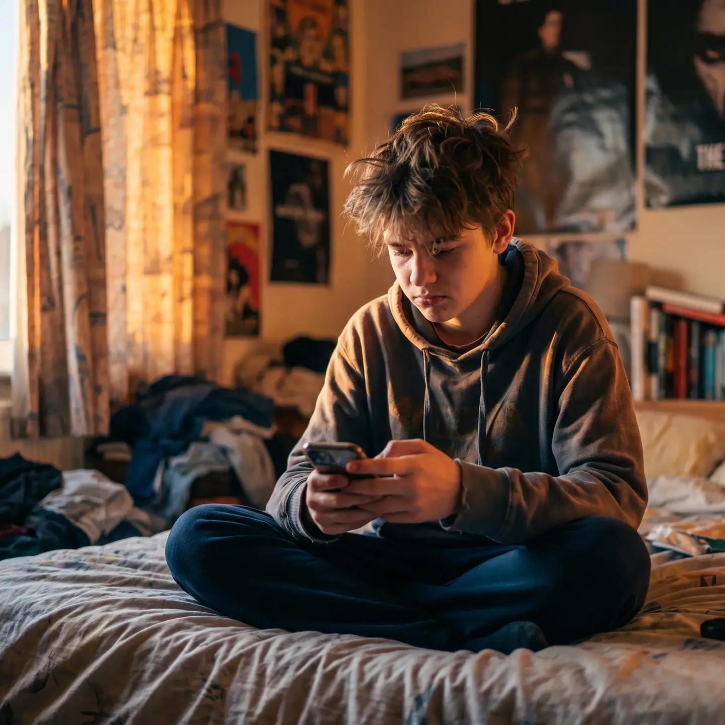 Teenager in room on phone