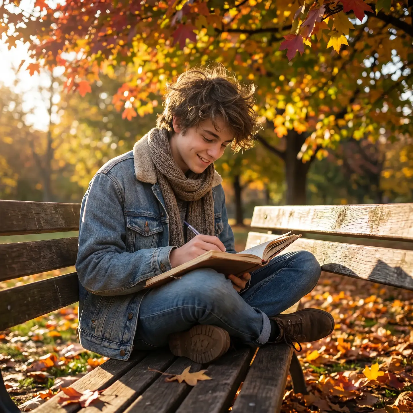 Teenager reflecting in autumn