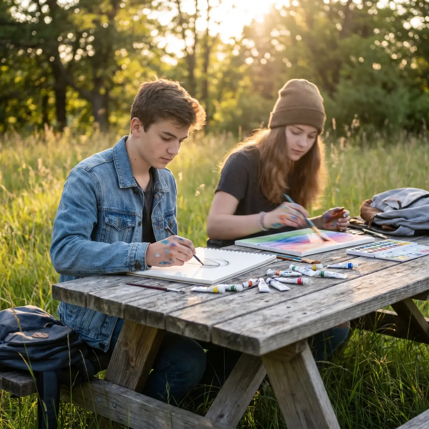 Teens painting outdoor art