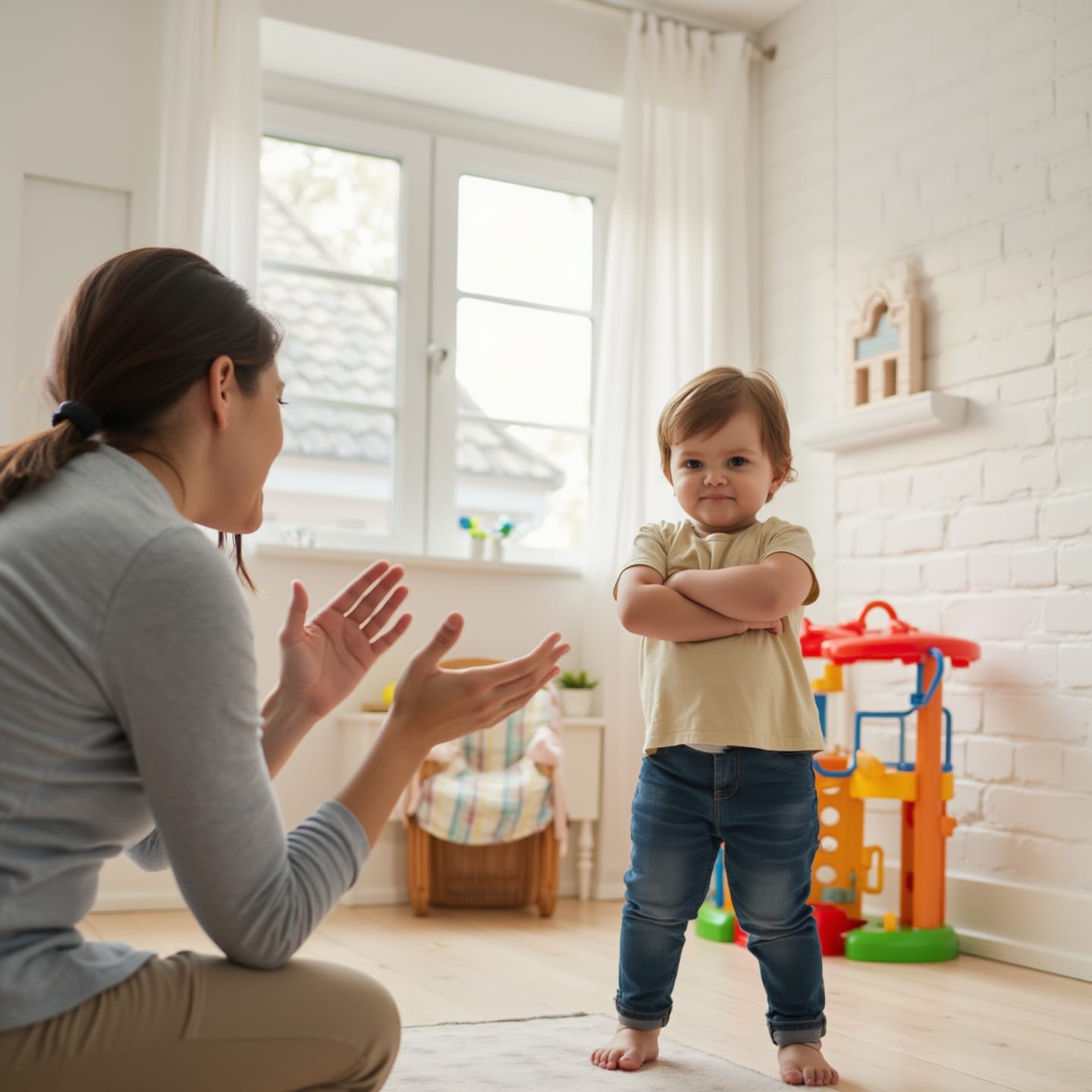 Parent connecting with defiant toddler