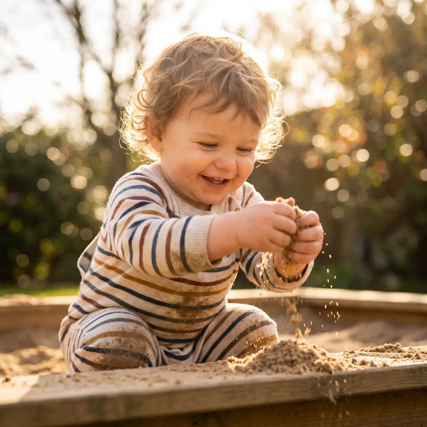 Toddler exploring sandbox