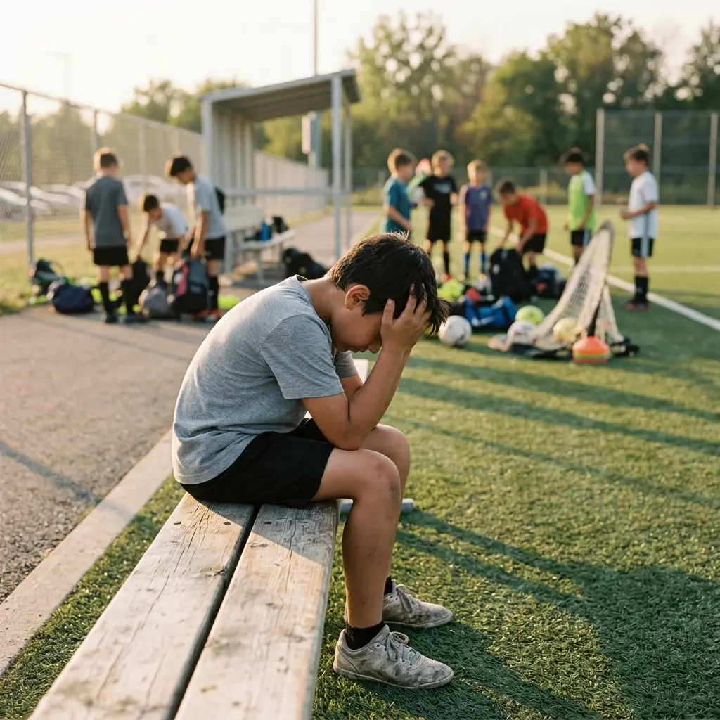 young athlete crying sideline after game