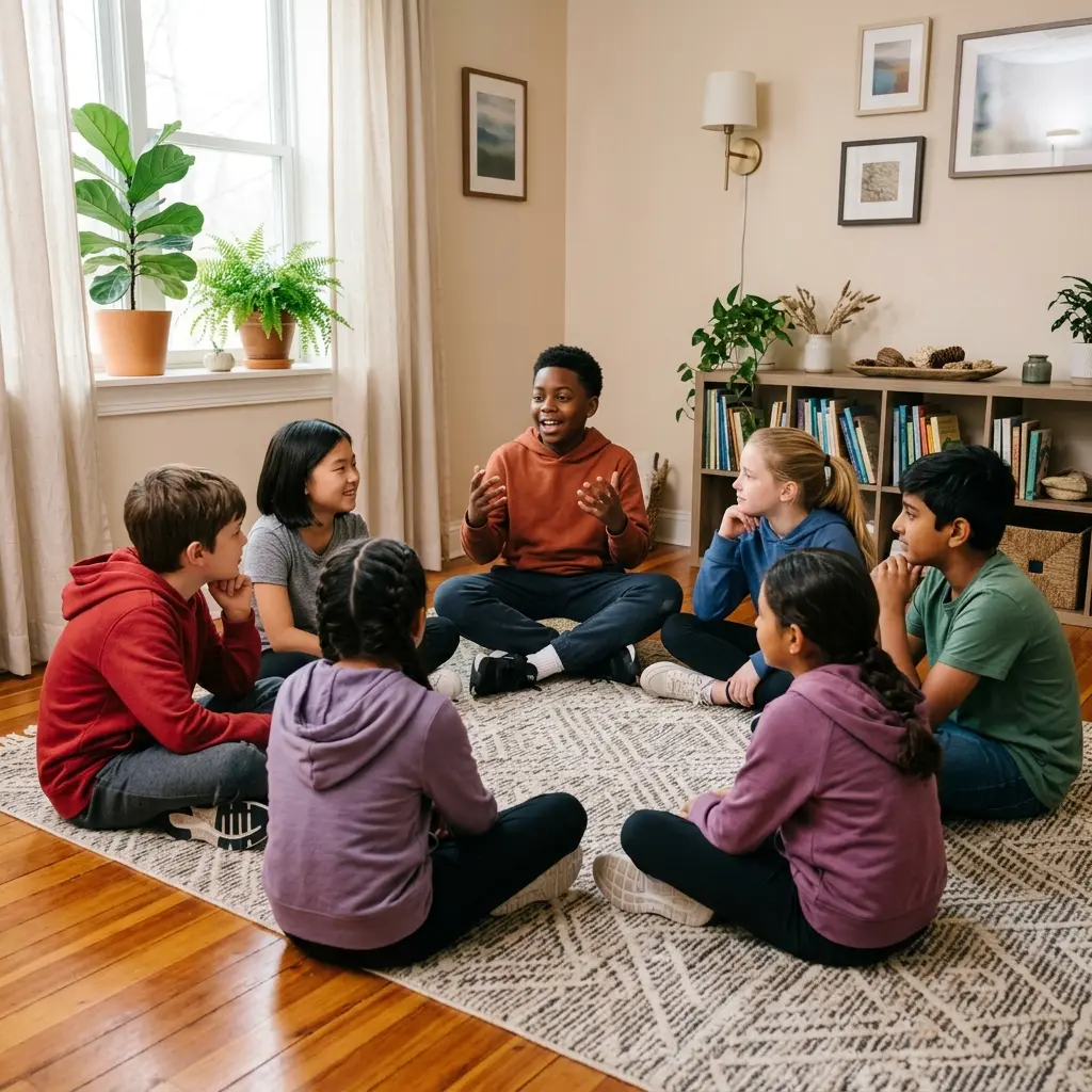 young athletes small group circle therapy room